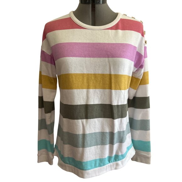 Croft & Barrow Womens Multicolored Striped Button Shoulder Sweatshirt Size Small - Picture 1 of 6